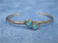 Sterling Silver Tested Turquoise Heart Bracelet