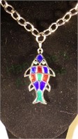 Vintage Trifari Cloisonne fish pendant necklace!