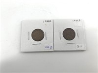 Two 1922 D wheat cents