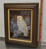 Paper tole 3d owl in frame, 19.5x23.5