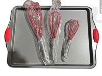 3 Various Size Silicone Whisk/1 14x10 Cookie Sheet