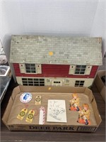 Vintage metal toy house and misc