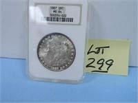 1887 Morgan Silver Dollar, NGC Certified, MS-64