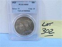 1925 Peace Silver Dollar, PCGS Certified, MS-65