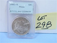 1881s Morgan Silver Dollar, PCGS, Certified MS-64