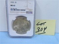 1923 Peace Silver Dollar, NGC Certified, MS-65