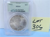 1922 Peace Silver Dollar PCGS Certified, MS-64