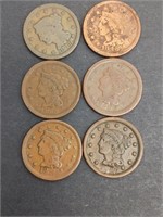 6X ONE CENT COINS 1848-1857