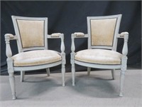 PAIR OAK DINERS W/ CREAM UPHOLSTERY