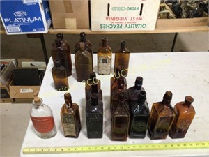 20 vintage medicine cork stopper bottles, mostly
