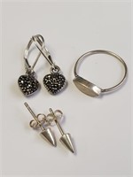 SILVER RING  & 2 EARRING SETS
