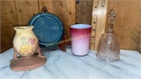2pcs roseville pottery, cranberry opalescent