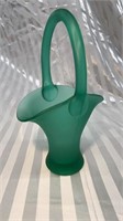 Green Satin Uranium Glass Vase. Frosted