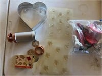 Cookie press, cookie cutters, candy molds
