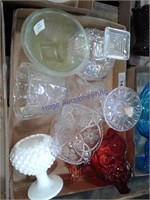 Glassware--iridescent, milkglass, red, clear, misc