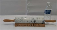 Marble rolling pin with wooden holder