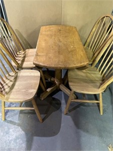 DOUBLE DROP LEAF PINE TABLE w 4 CHAIRS