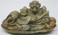 CARVED CHINESE SOAPSTONE FIGURE OF LU HAN