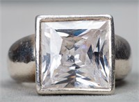 Mid-Century Modern Silver Cubic Zirconia Ring