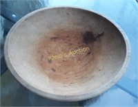 antique wood dough bowl oblong 13" x 12"