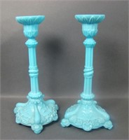 French Portieux Vallerysthal Blue MG Candlesticks