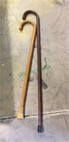 Two wooden canes, 30 and 36 inch long, (793)