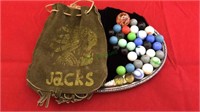 Vintage marbles, vintage suede Jack’s bag with