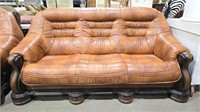 Kler Furn Traditional Style Leather & Walnut Sofa
