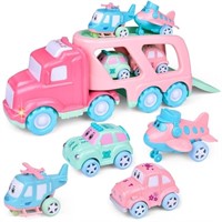 B1191  Fun Little Toys Pink Carrier Truck with 4 V
