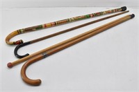 (3) Wood Canes 1-Painted Mexico Plus
