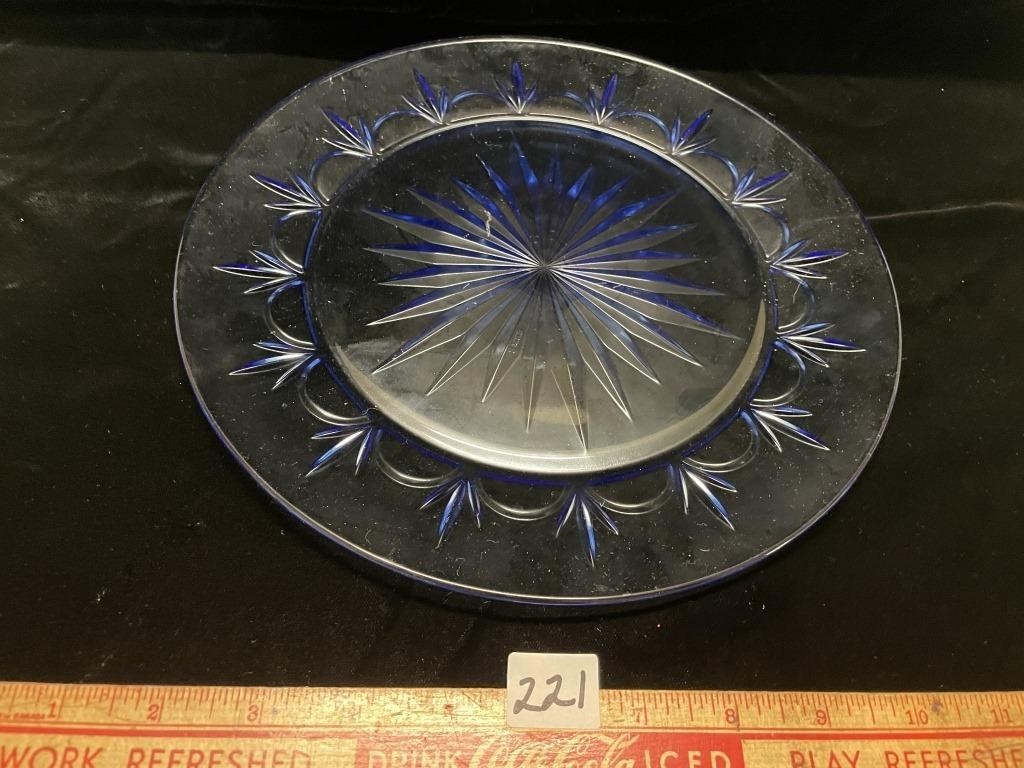 NEAT CRYSTAL DISH WITH BLUE ACCENTS