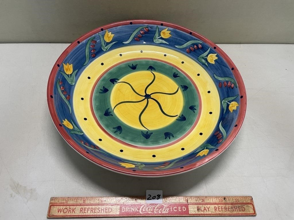 LARGE HAND PAINTED MODERN SERVING BOWL