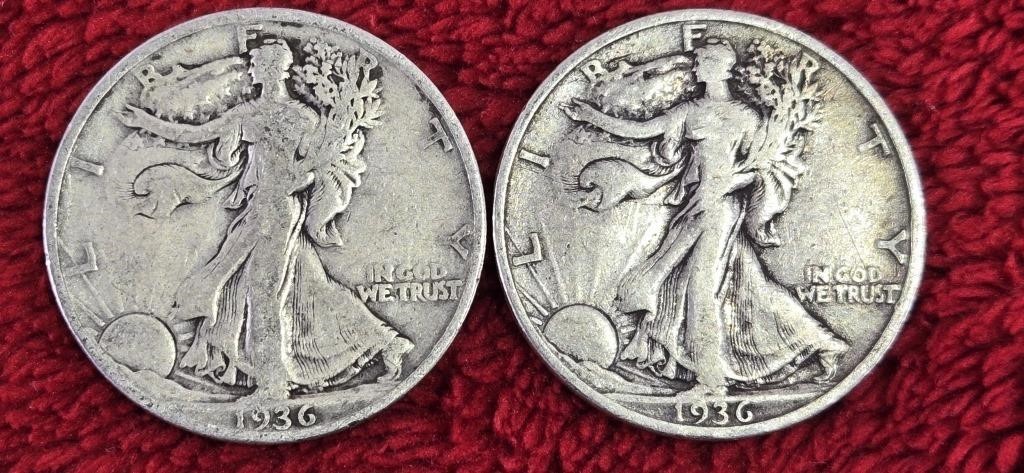 2 Each 1936 Walking Liberties (90% Silver)