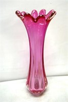 Beautiful Cranberry Art Glass Vase 18"T