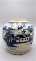 ANTIQUE CHINESE BLUE/WHITE CANTON GINGER JAR