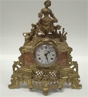 Vintage Lancini Italy Brass & Marble Clock
