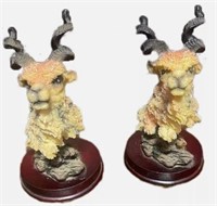 2qty Marhor Goats Ceramic 5in Tall Statues