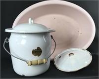 Vintage Enamelware Wash Basin & Chamber Pot
