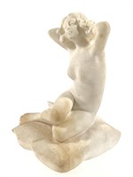 Carved Alabaster Seated Female Nude 7" H