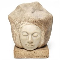 Harvey Fite Carved Stone Sculpture Woman's Face