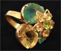 Gold-Tone Green & Yellow Citrines Lady's Ring
