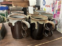 6 - Brown Swirl Vinatge Ceramic Coffee Cups