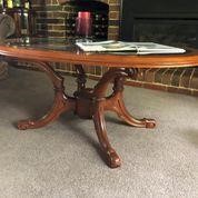 VICTORIAN STYLE OVAL GLASS TOP COFFEE TABLE
