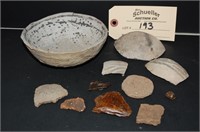 Small Clay Pottery Bowl & Pottery Pieces