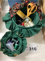 DECORATIVE BASKETS WITH SEWING ITEMS