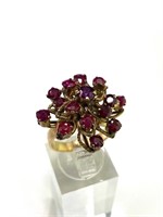 14K Gold Ruby and Lab Stones Ring