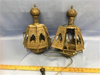 2 Ornate hanging brass lamps                  (K15