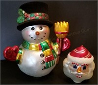 13" Glass Snowman Figure & Santa Head