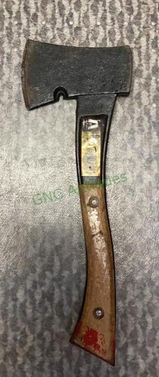 Older wood handle drop forged metal utility ax