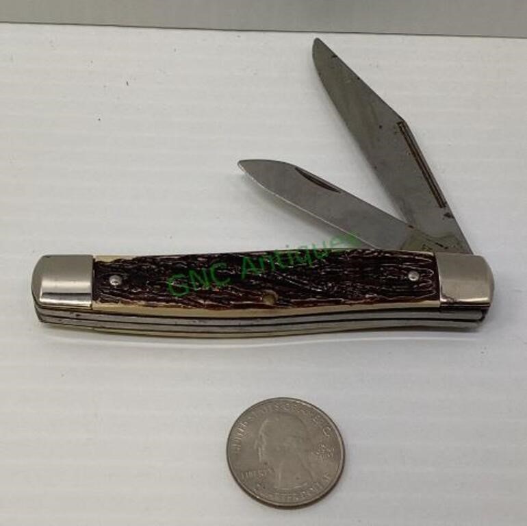 Vintage 2 blade pocket knife with antler look